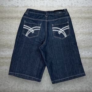 Vintage Y2K Skater Jean Shorts 34x14 Baggy Wide Leg Smoke Black Wash Denim